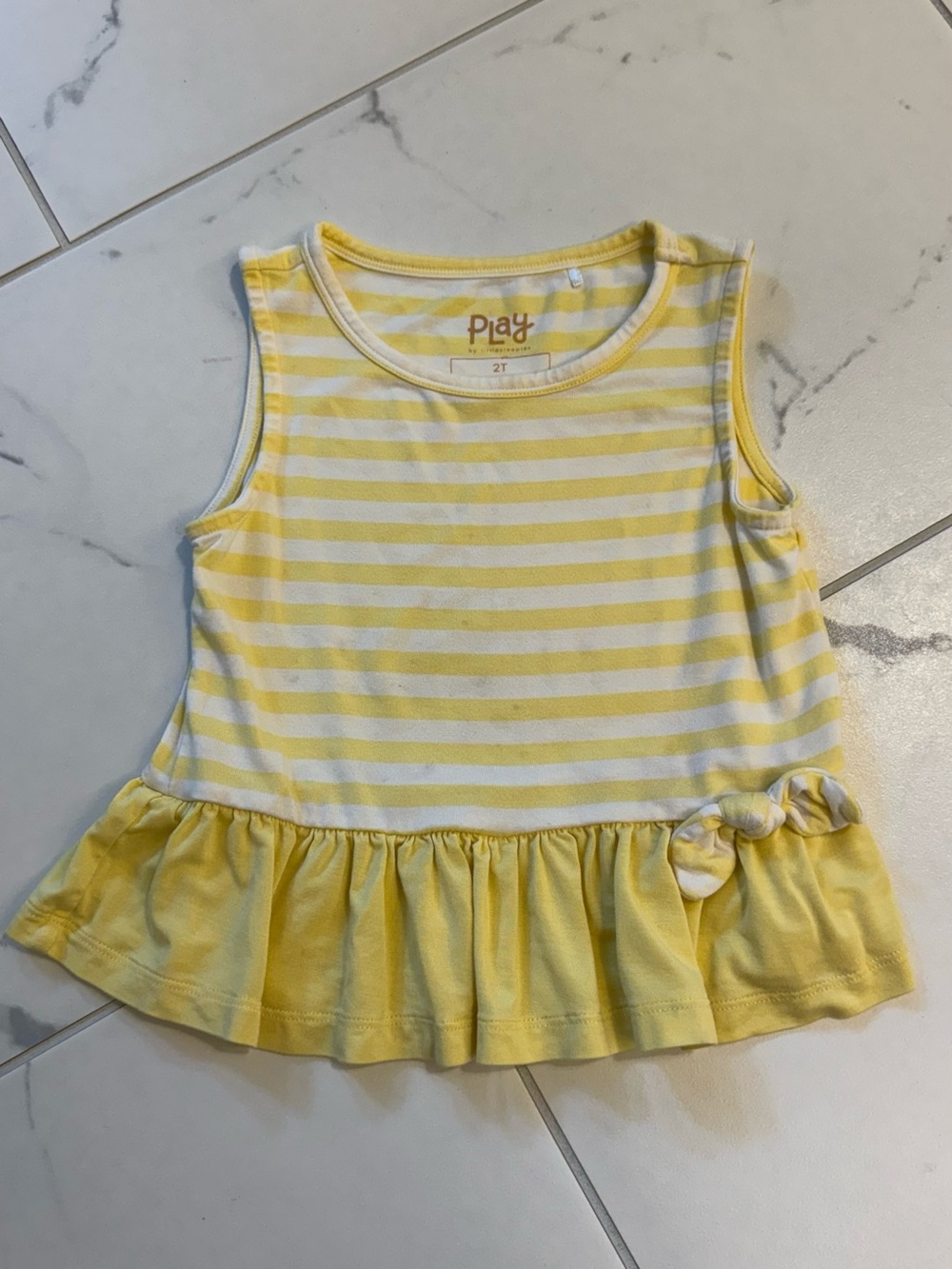 Little Sleepies Yellow & White Striped Ruffle Tank